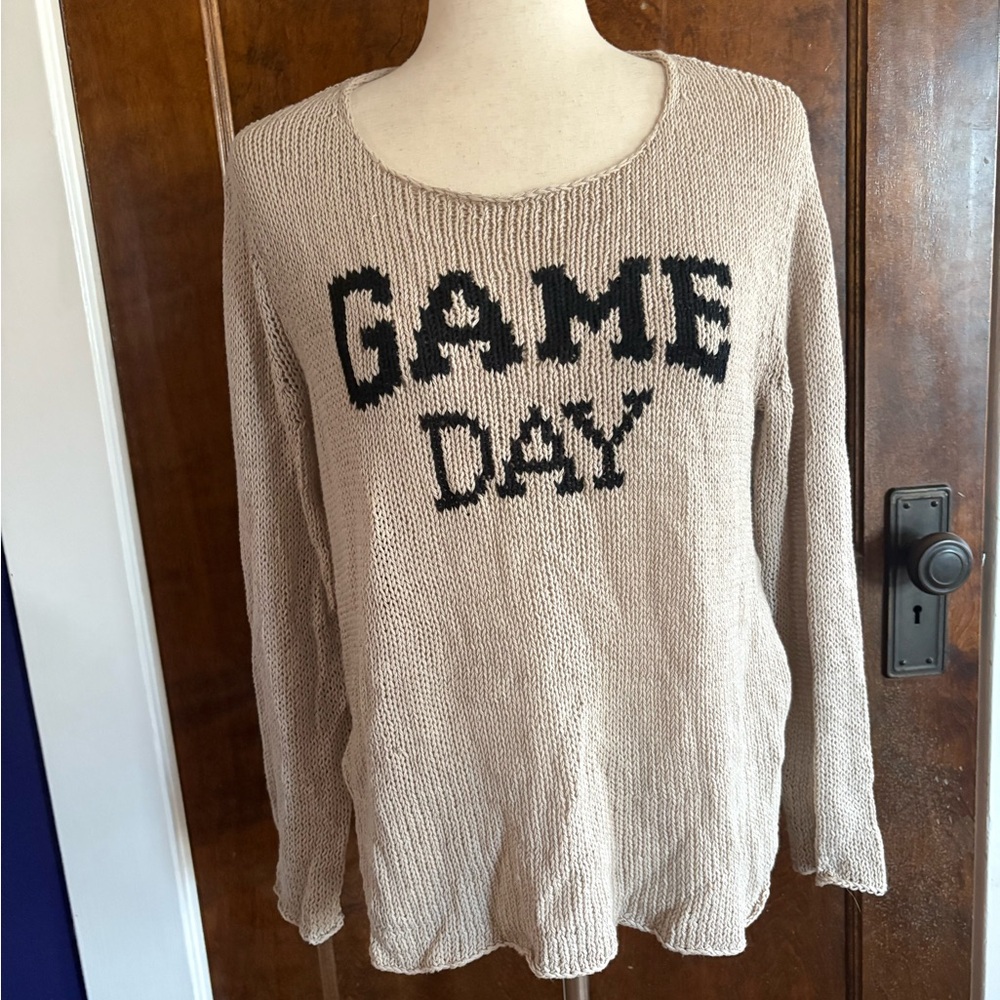 Wooden Ships Tan and Navy 'Game Day'  Cotton Sweater Pullover
